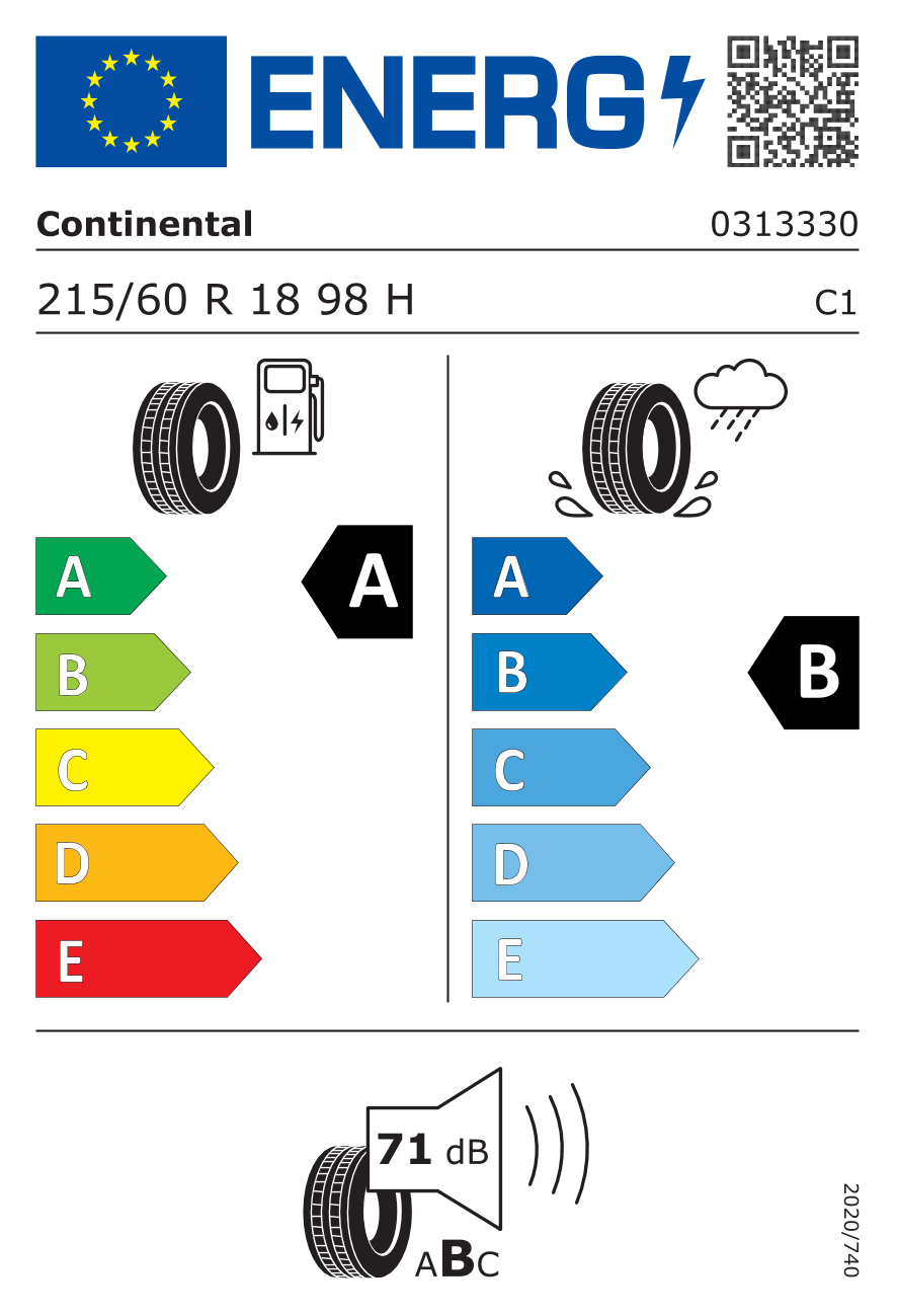 CONTINENTAL ECOCONTACT 6 DEMO 215/60 R18 98H - европейски етикет