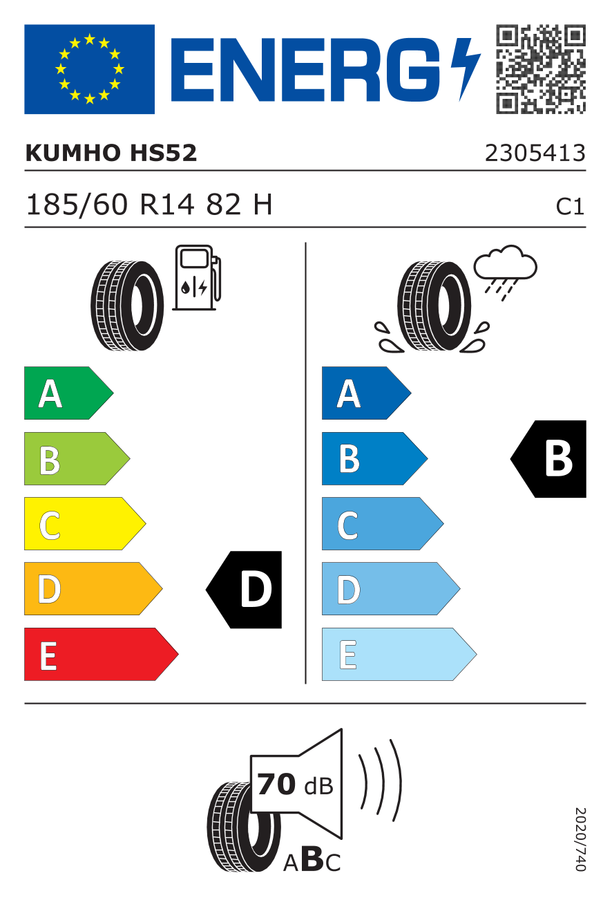 KUMHO HS52 185/60 R14 82H - европейски етикет