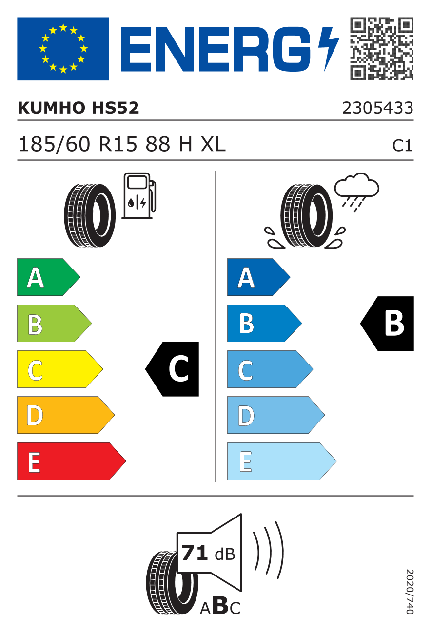 KUMHO HS52 XL 185/60 R15 88H - европейски етикет