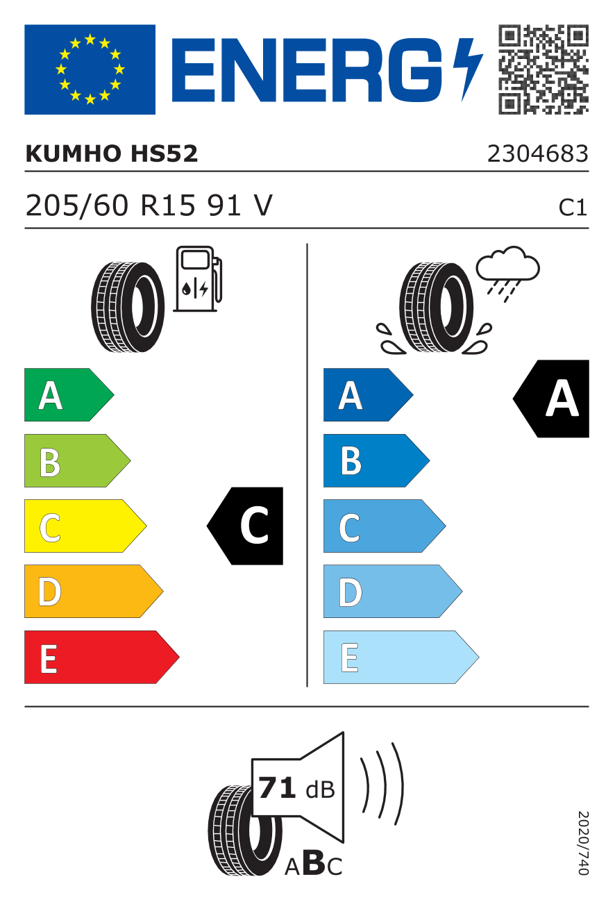 KUMHO HS52 205/60 R15 91V - европейски етикет