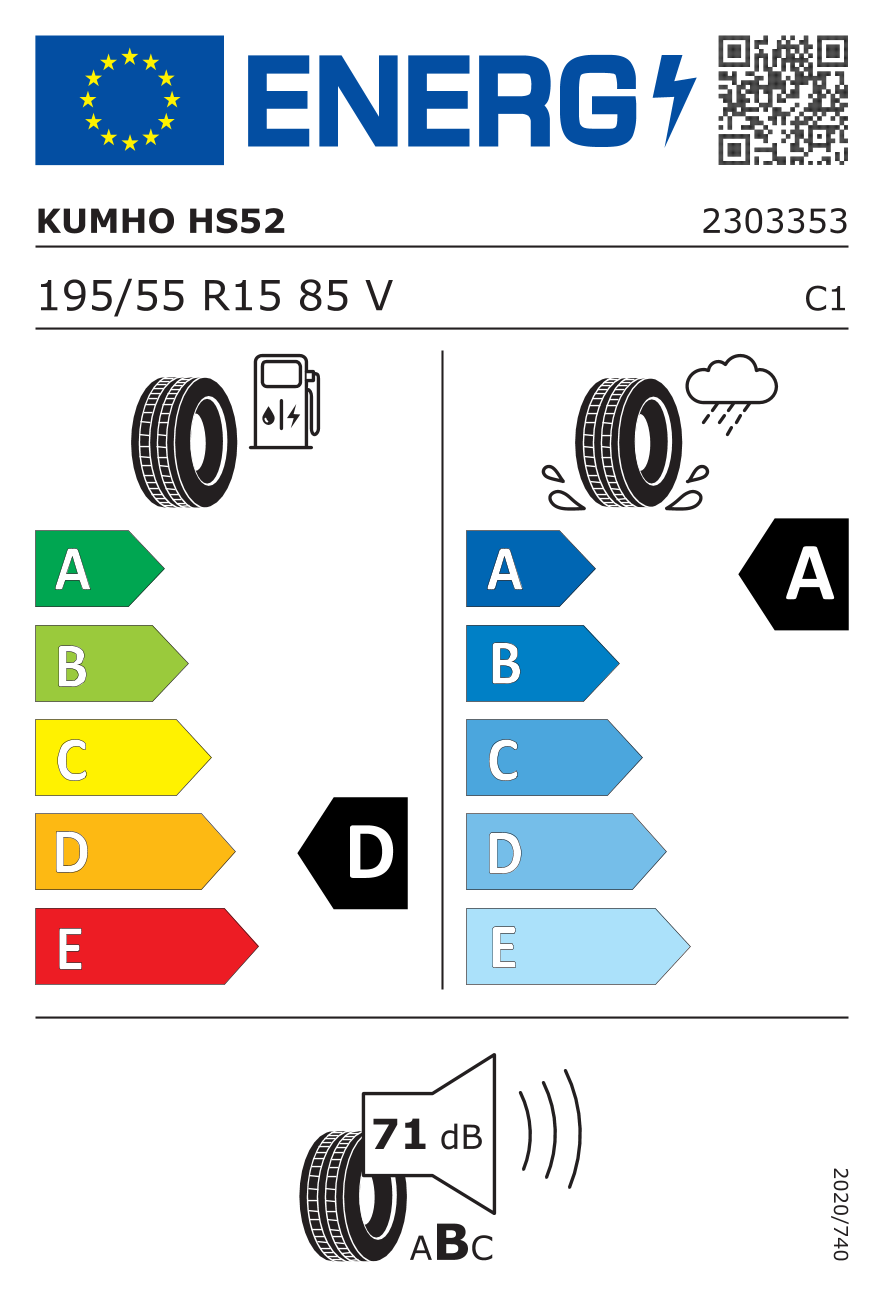KUMHO ECSTA HS52 195/55 R15 85V - европейски етикет