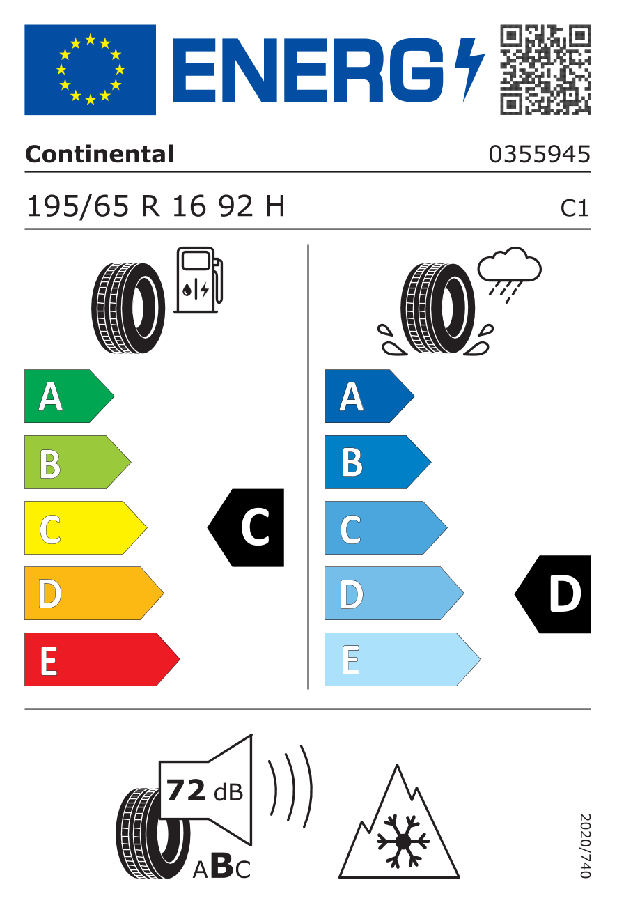 CONTINENTAL ContiWinterContact TS 830 P BMW 195/65 R16 92 - европейски етикет