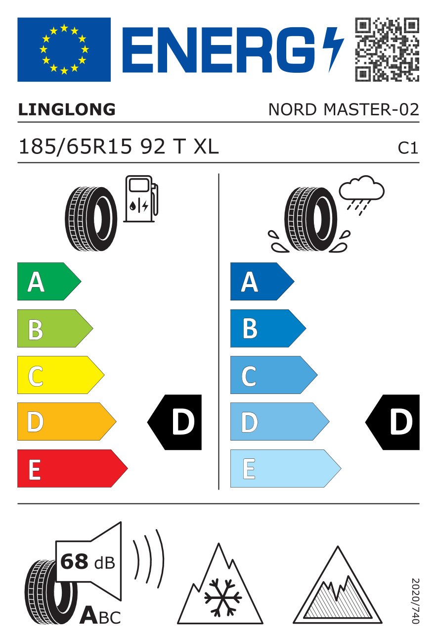 LINGLONG NORD MASTER 185/65 R15 92T - европейски етикет