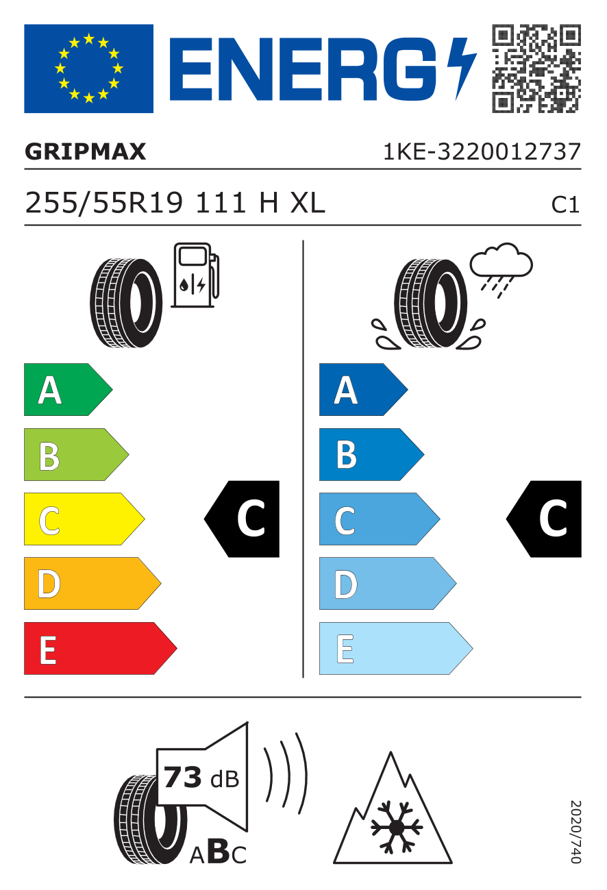 GRIPMAX INCEPTION AT 3PMSF RWL XL 255/55 R19 111H - европейски етикет