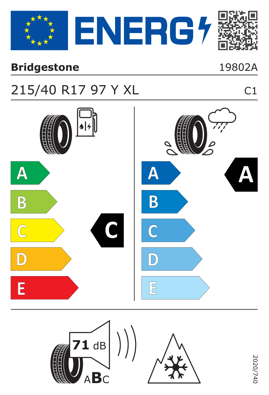 BRIDGESTONE A-005 EVO 215/40 R17 87Y - европейски етикет