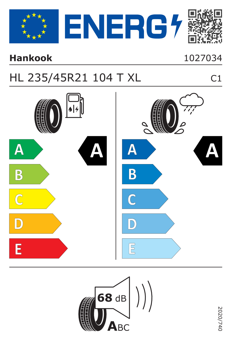 HANKOOK K127E XL SEAL 235/45 R21 104T - европейски етикет
