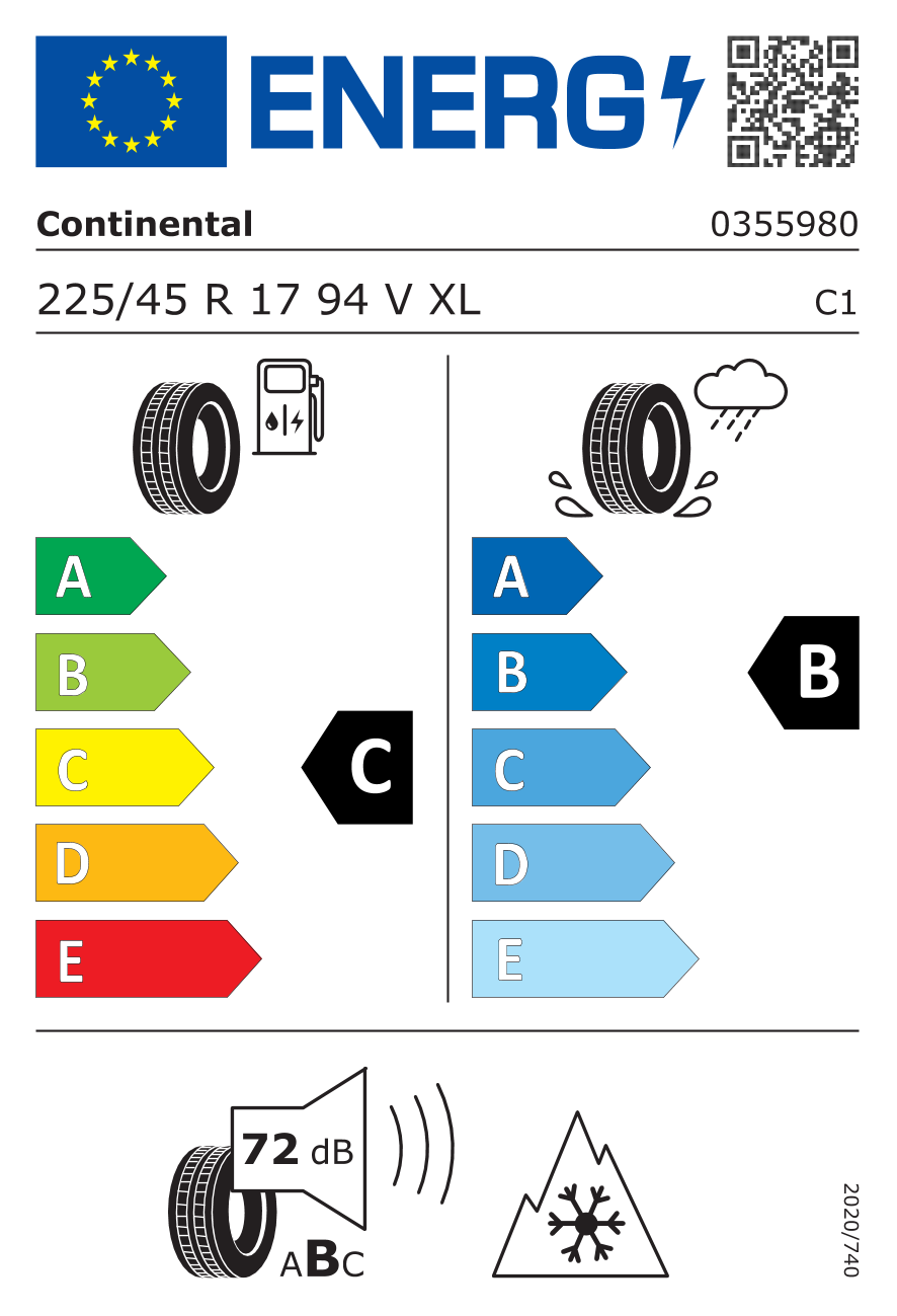 CONTINENTAL ALLSEASCRM XL 225/45 R17 94V - европейски етикет