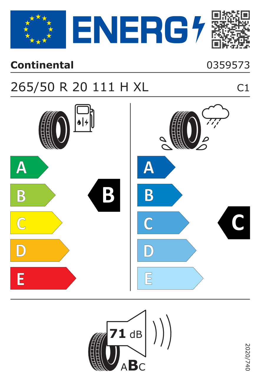 CONTINENTAL CROSSCONTACT RX XL FP EV 265/50 R20 111H - европейски етикет