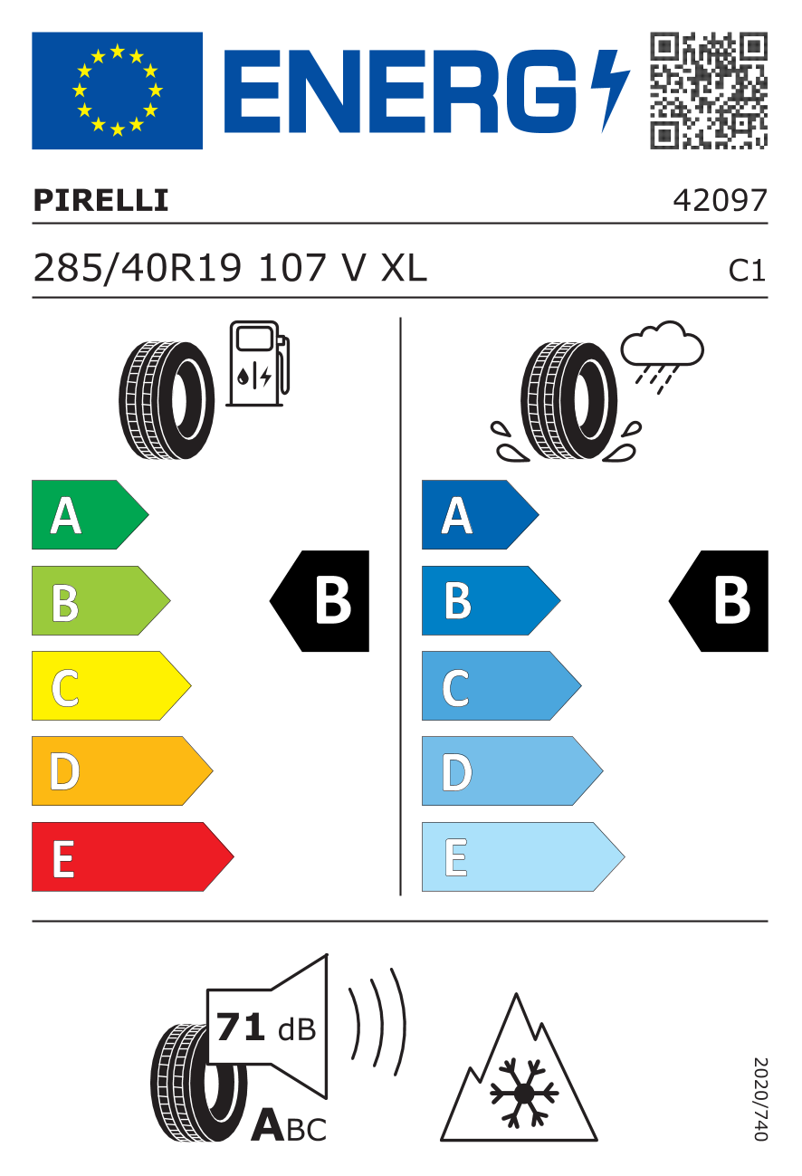 PIRELLI PZero Winter EV TESLA 285/40 R19 107V - европейски етикет