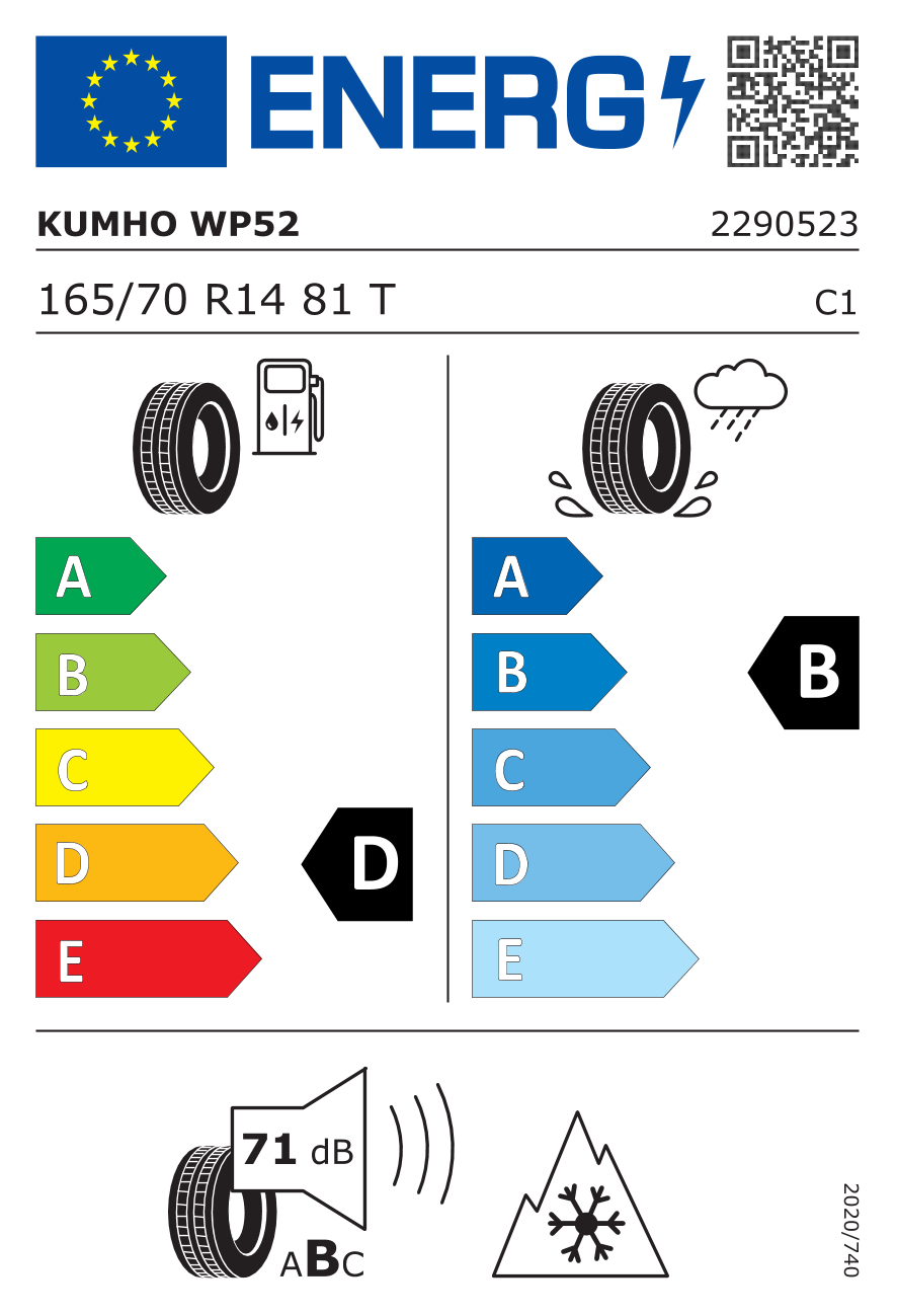 KUMHO WP52 165/70 R14 81T - европейски етикет