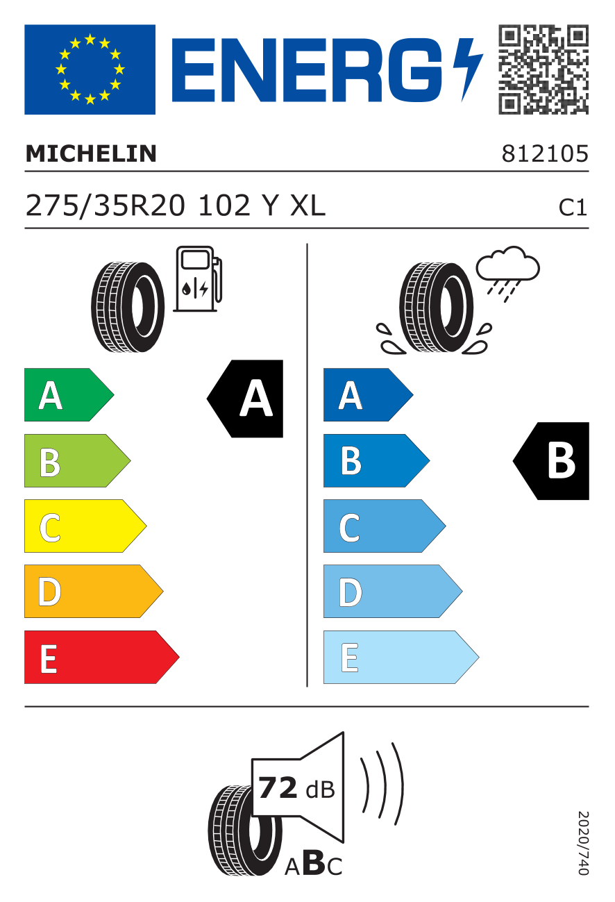 MICHELIN E-PRIMMOX XL MERCEDES BMW 275/35 R20 102Y - европейски етикет