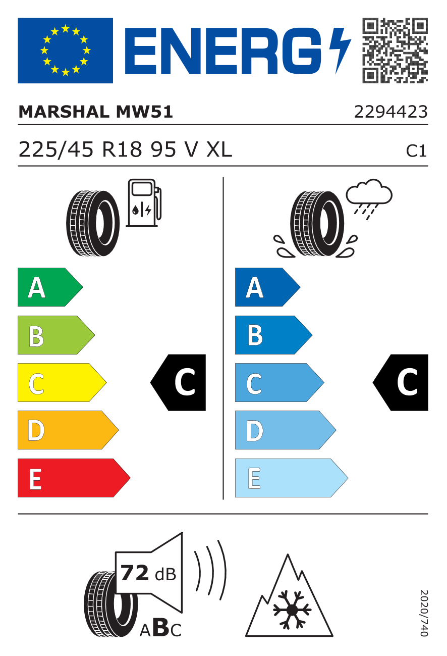 MARSHAL MW51 225/45 R18 95V - европейски етикет