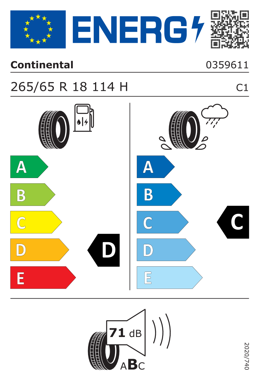 CONTINENTAL CrossContact HT FP EV 265/65 R18 114H - европейски етикет
