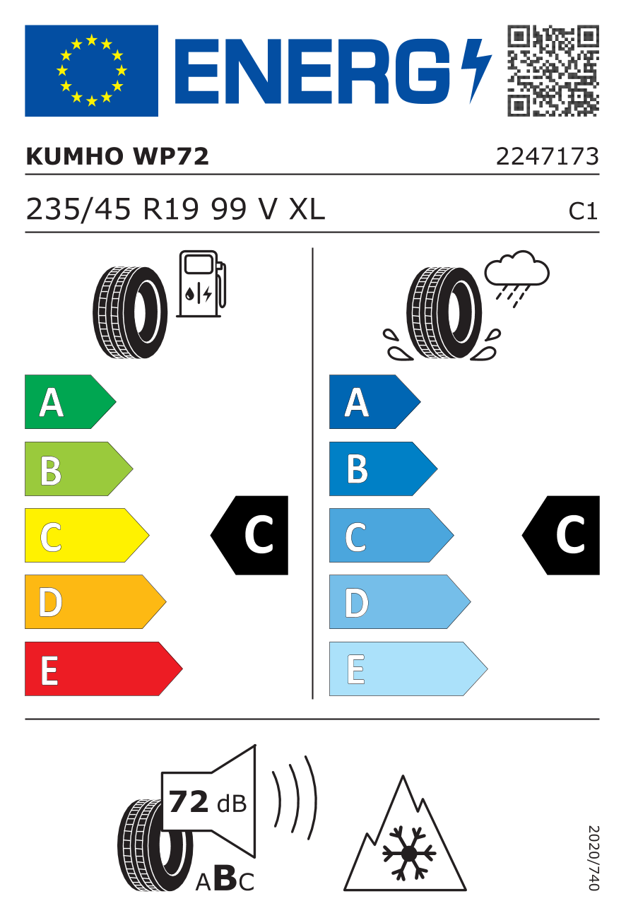 KUMHO WP72 XL 235/45 R19 99V - европейски етикет