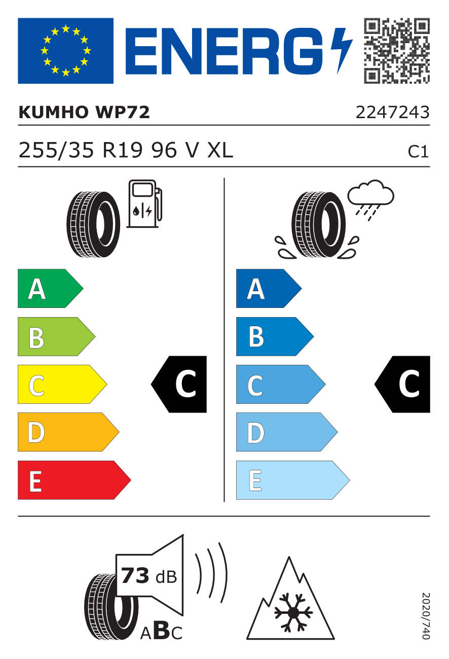 KUMHO WP72 XL 255/35 R19 96V - европейски етикет