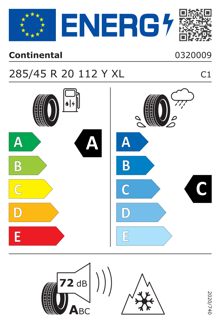 CONTINENTAL AllSeasonContact 2 XL 285/45 R20 112Y - европейски етикет