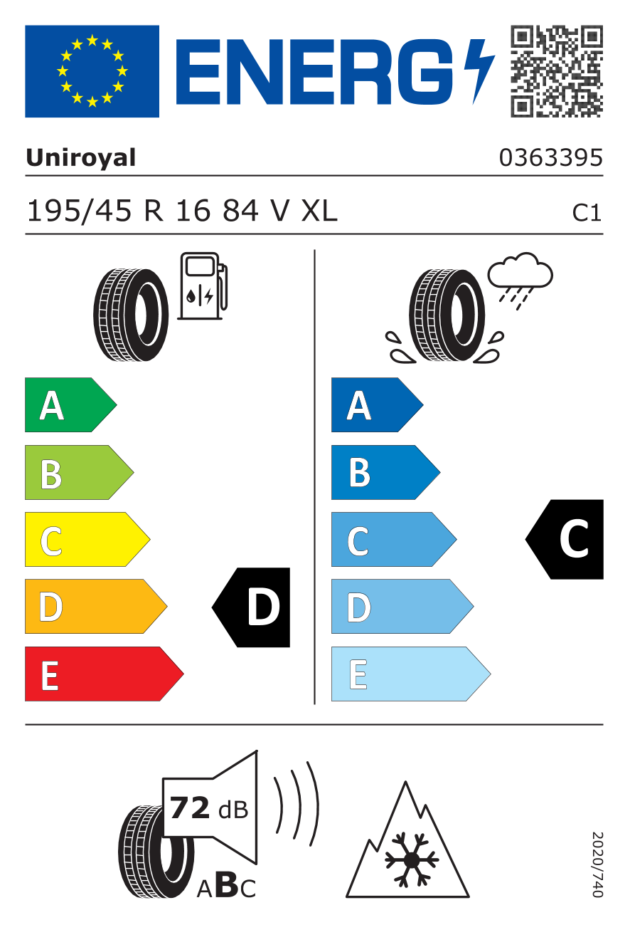 UNIROYAL ASEXPERT2X XL 195/45 R16 84V - европейски етикет