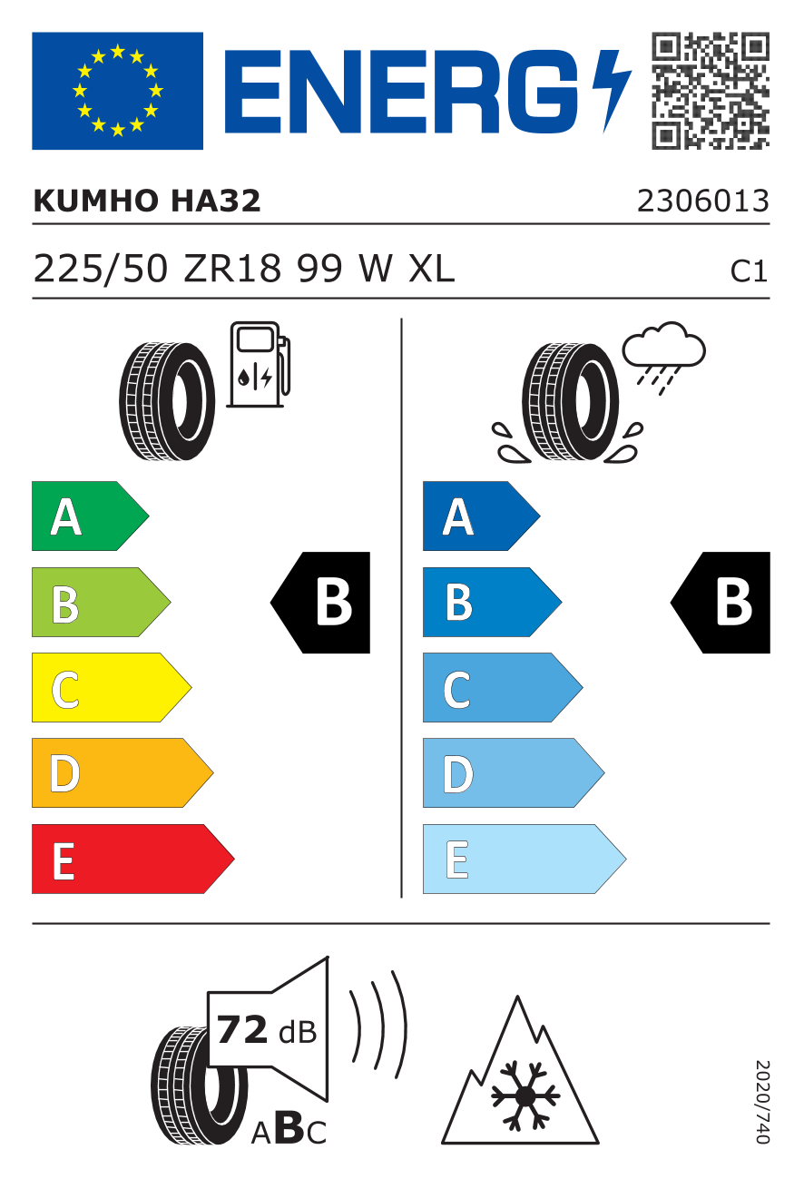 KUMHO HA32 XL 225/50 R18 99W - европейски етикет