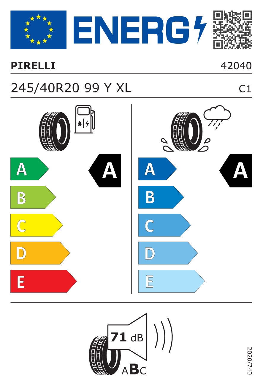 PIRELLI P ZERO XL MERCEDES BMW 245/40 R20 99Y - европейски етикет
