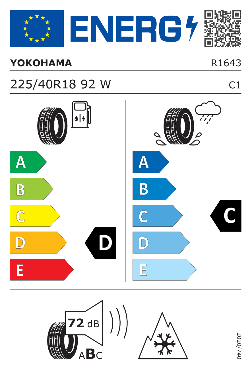 YOKOHAMA V905BLUEW XL 225/40 R18 92W - европейски етикет
