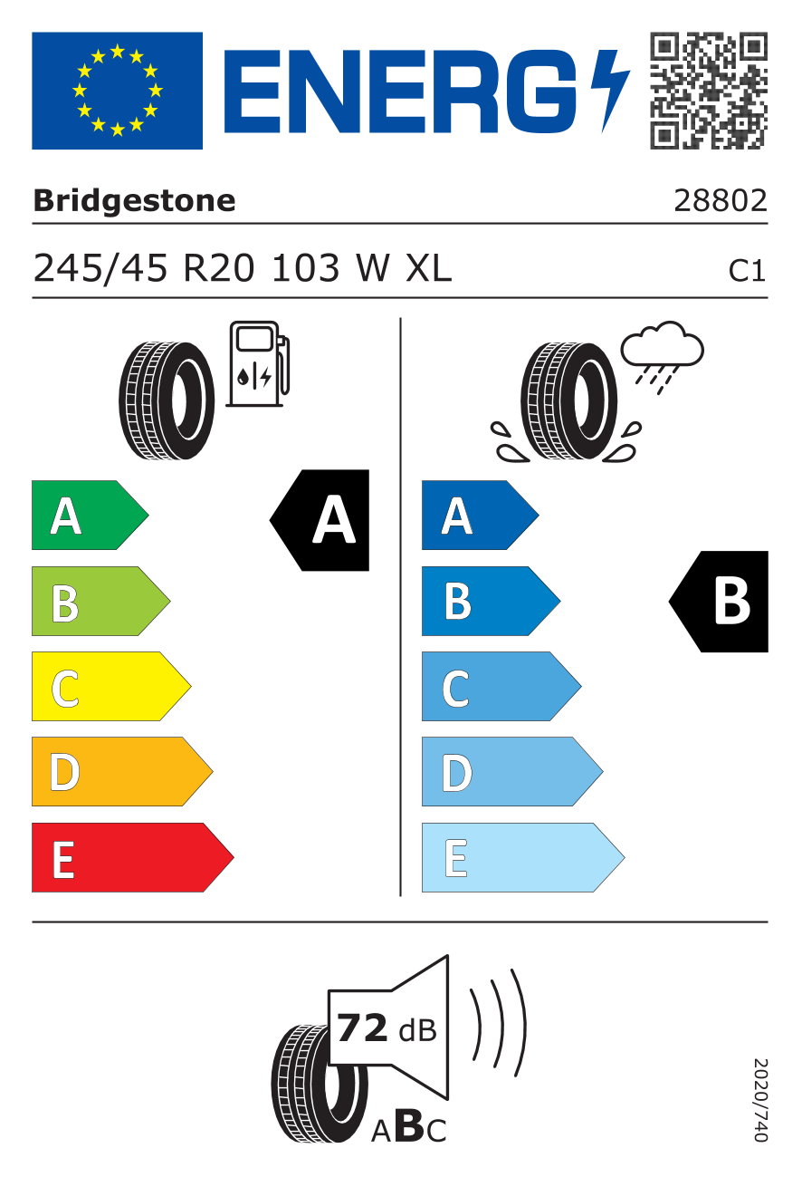 BRIDGESTONE TURANZA T005 245/45 R20 103W - европейски етикет