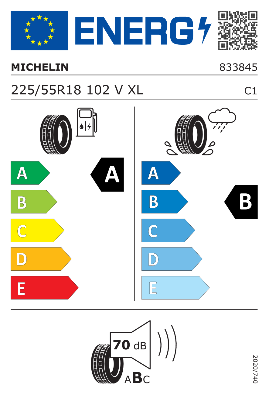 MICHELIN E PRIMACY XL 225/55 R18 102V - европейски етикет