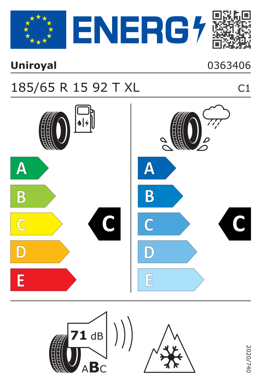 UNIROYAL WinterExpert 185/65 R15 92T - европейски етикет