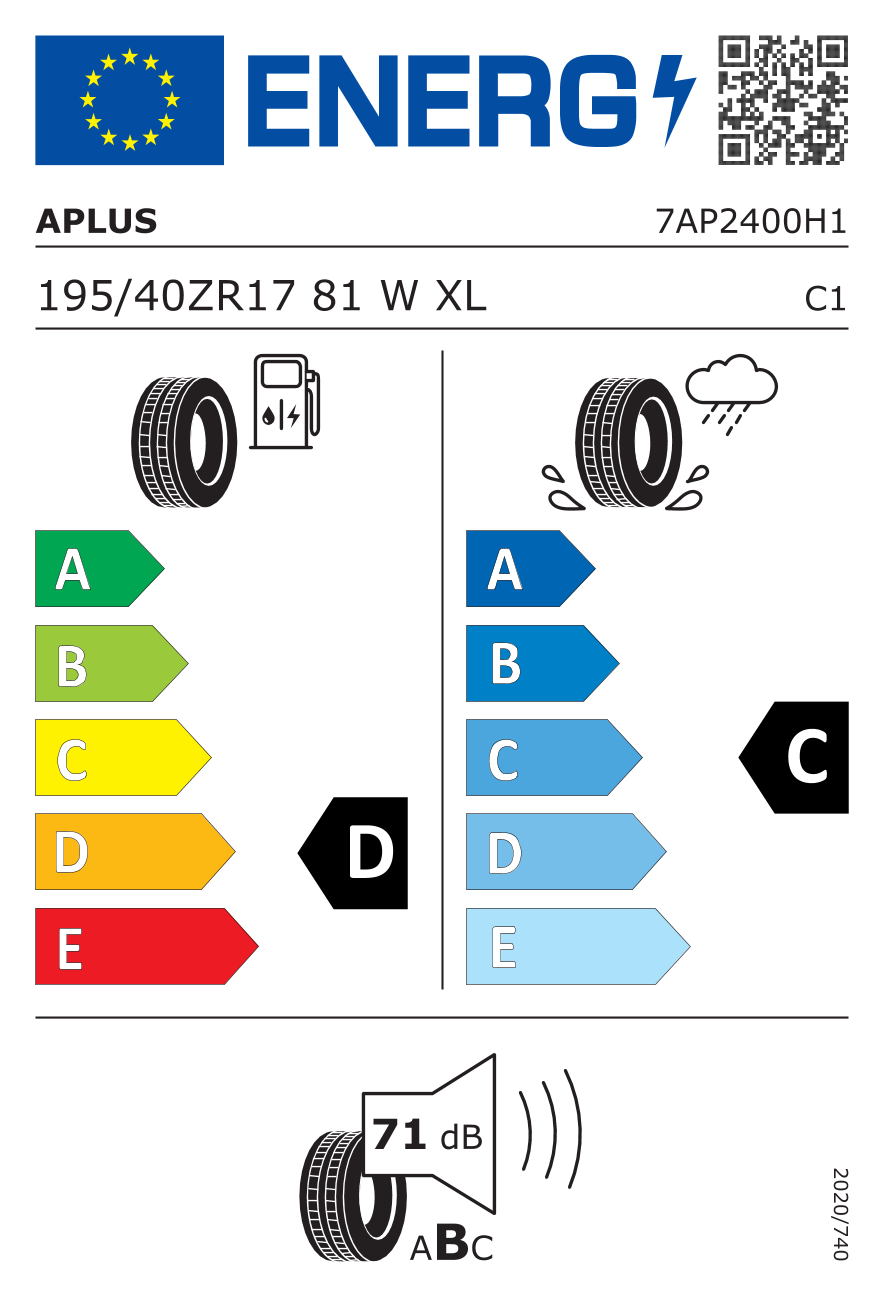 APLUS A610 XL 195/40 R17 81W - европейски етикет