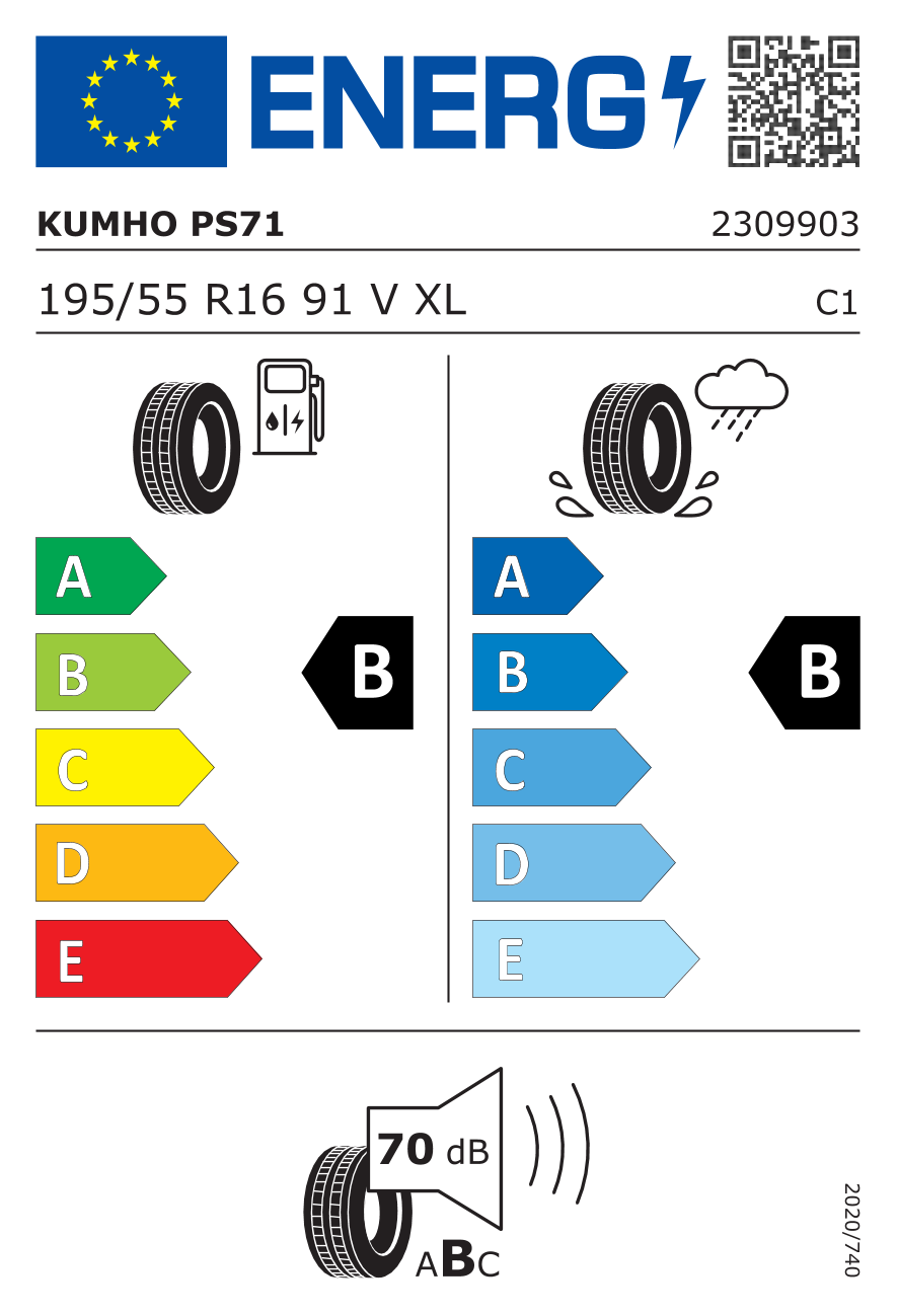 KUMHO PS71XLEV XL 195/55 R16 91V - европейски етикет