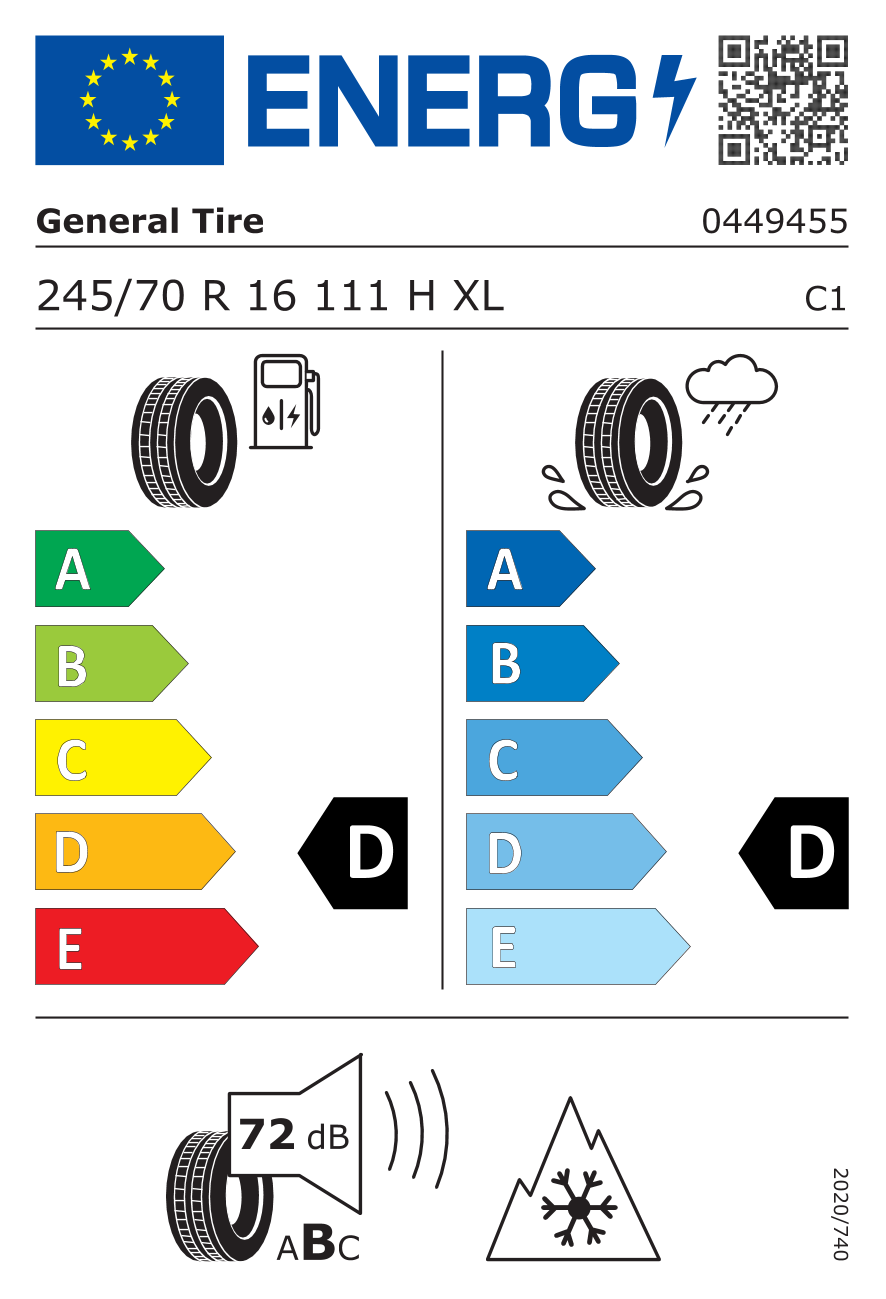 GENERAL GRABBER AT3 XL 245/70 R16 111H - европейски етикет