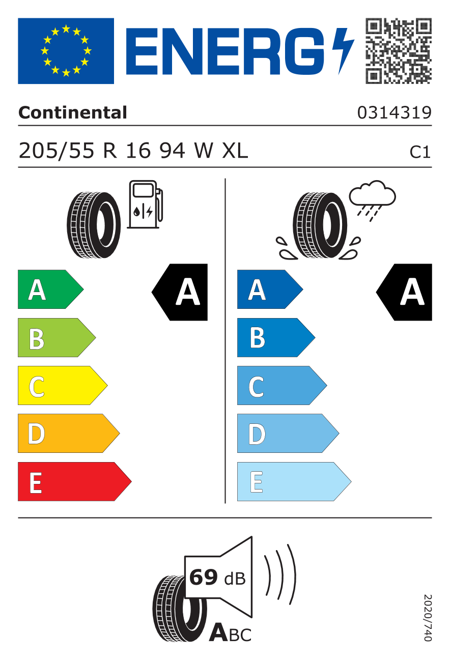CONTINENTAL UltraContact NXT XL 205/55 R16 94W - европейски етикет