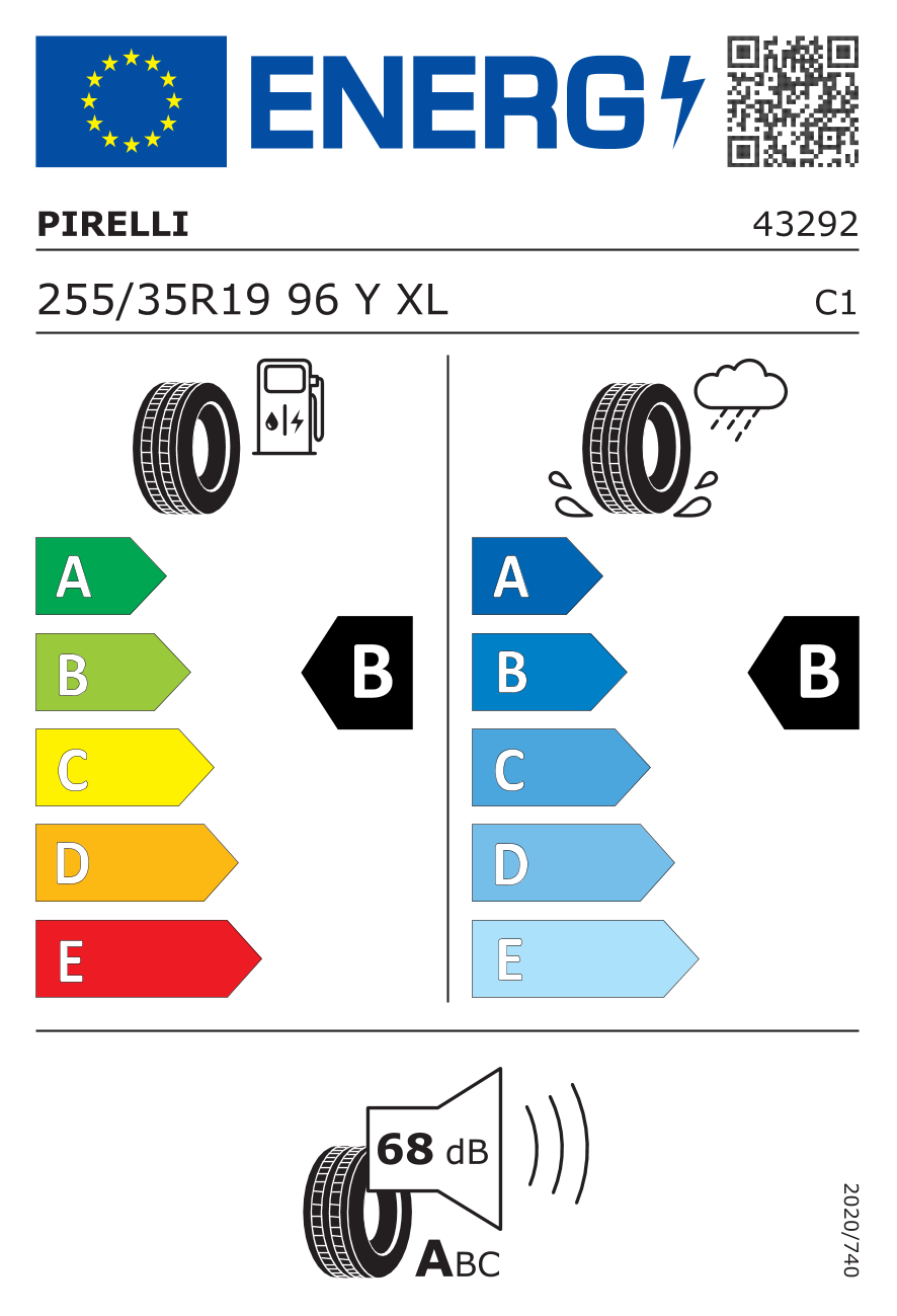 PIRELLI P-ZERO(PZ4) XL 255/35 R19 96Y - европейски етикет