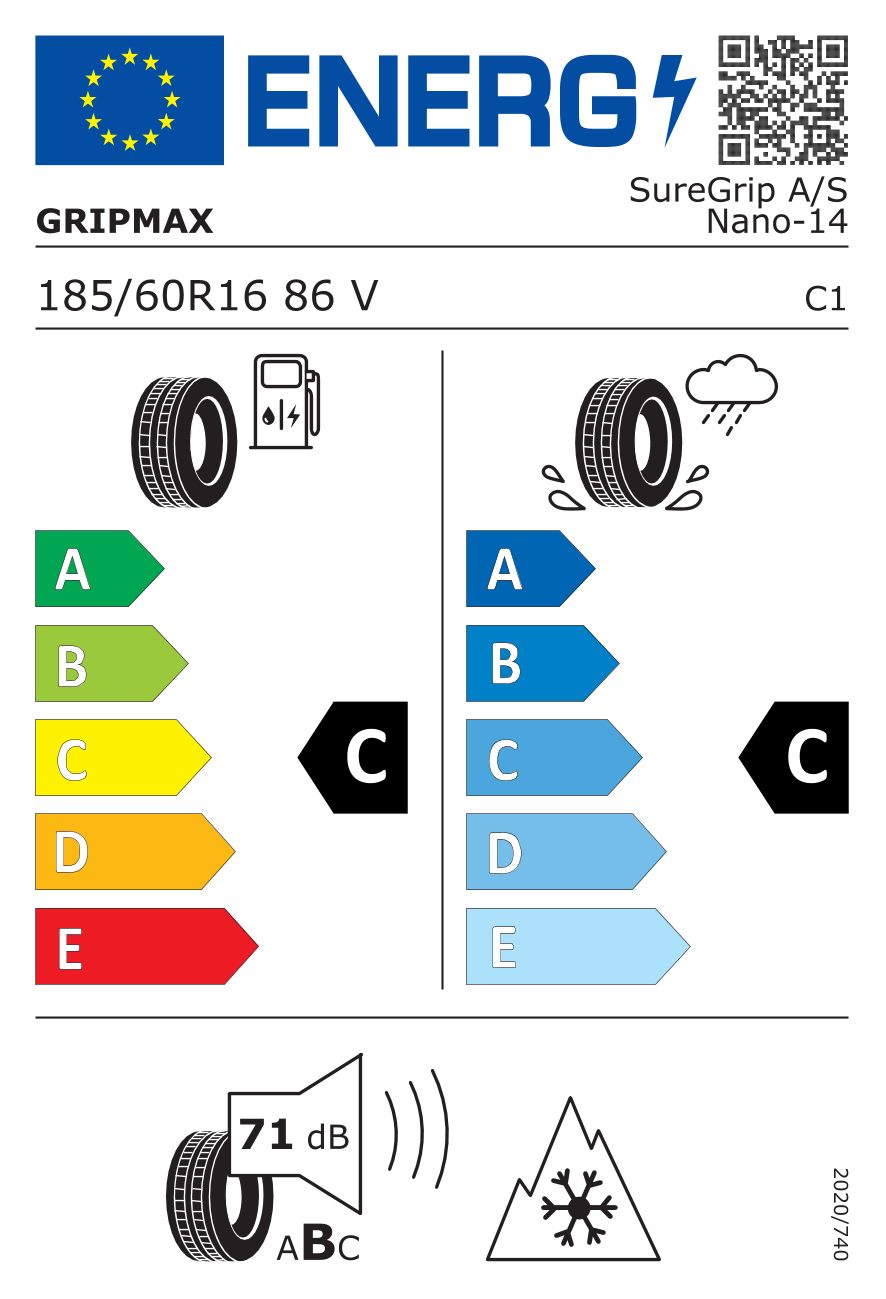 GRIPMAX SUREGRIP AS 185/60 R16 86V - европейски етикет