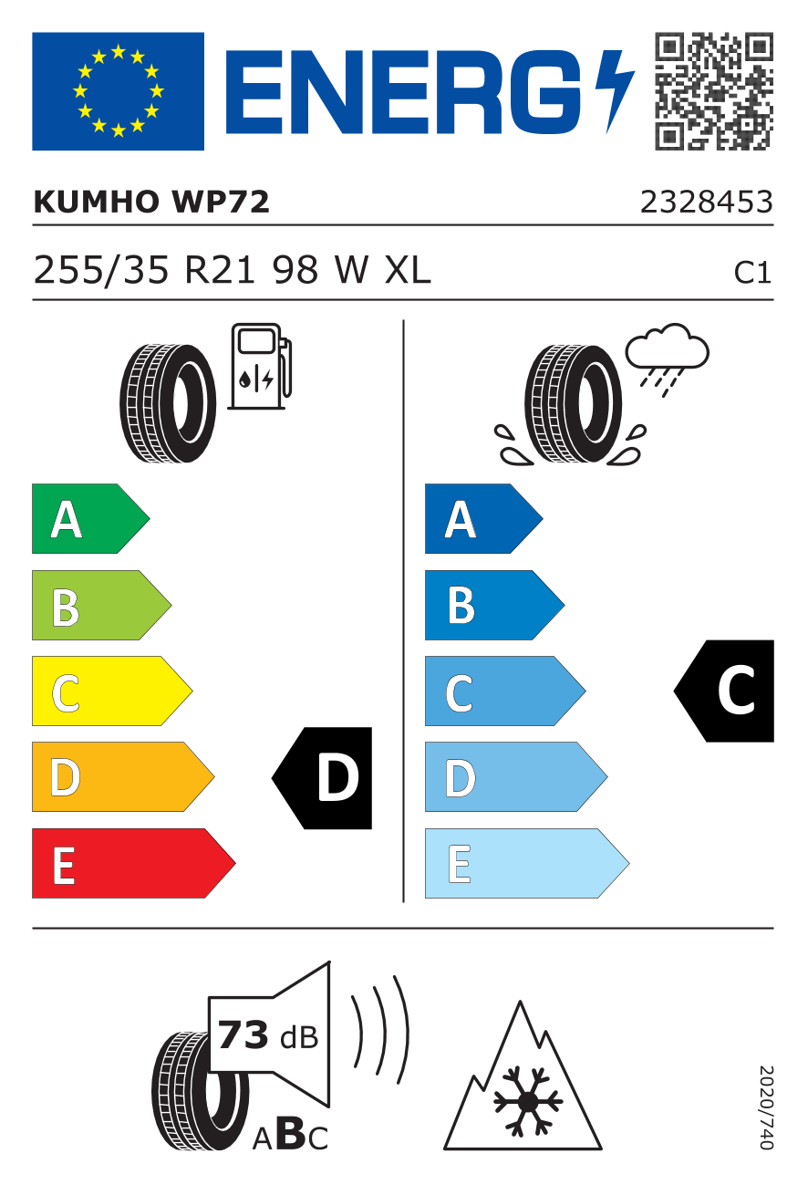 KUMHO WP72XL XL 255/35 R21 98W - европейски етикет