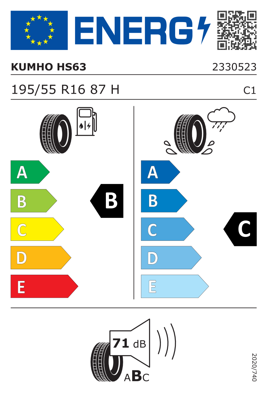 KUMHO Solus HS63 195/55 R16 87H - европейски етикет