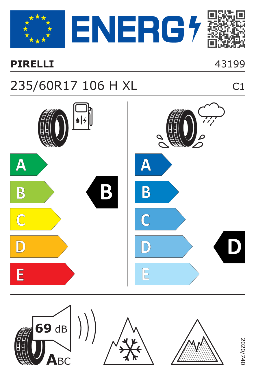 PIRELLI Ice Zero Asimmetrico XL DOT 2023 235/60 R17 106H - европейски етикет
