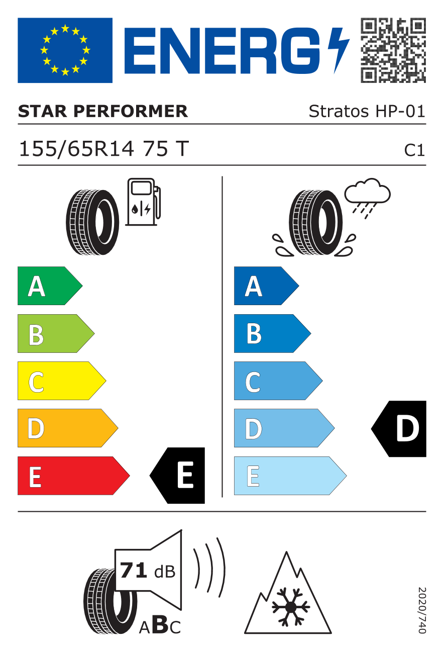 Star Performer Stratos HP 155/65 R14 75T - европейски етикет