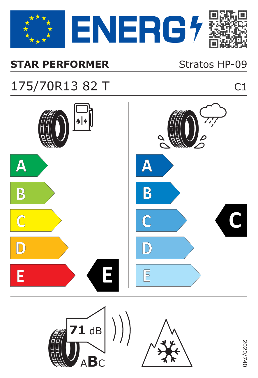 Star Performer Stratos HP 175/70 R13 82T - европейски етикет