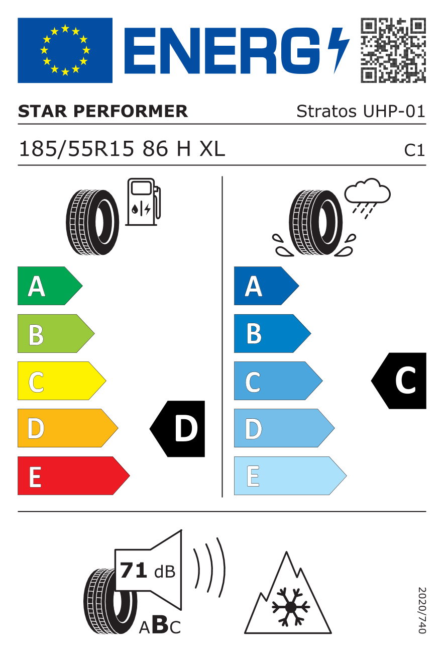 Star Performer Stratos UHP XL 185/55 R15 86H - европейски етикет
