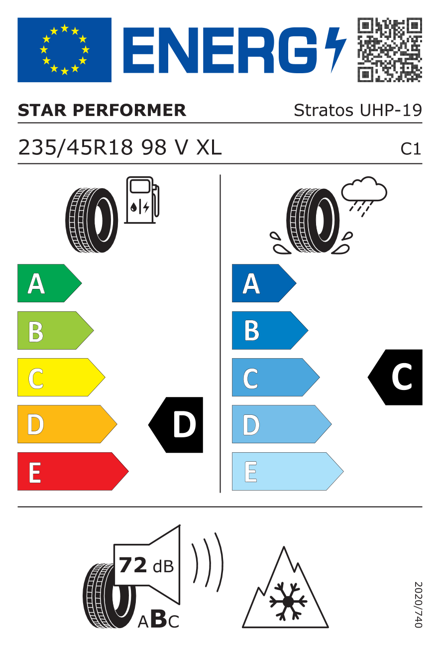 Star Performer Stratos UHP XL 235/45 R18 98V - европейски етикет