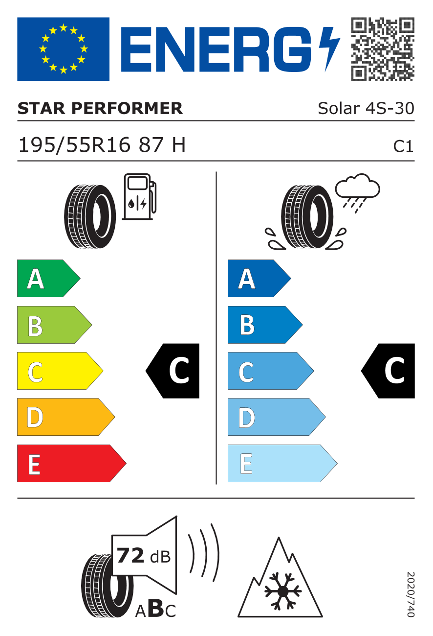 Star Performer Solar - 4S 195/55 R16 87H - европейски етикет