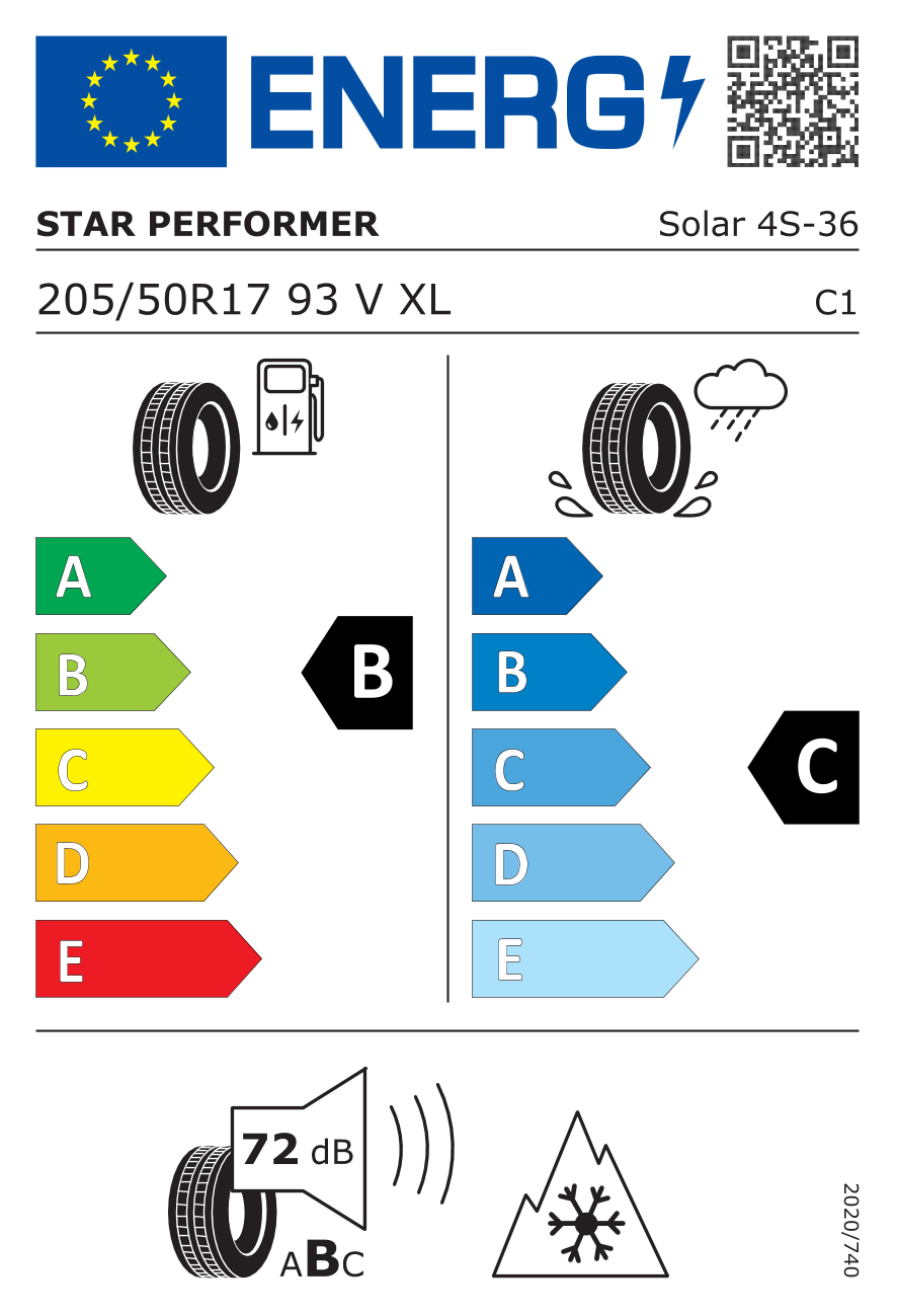 Star Performer Solar - 4S XL 205/50 R17 93V - европейски етикет