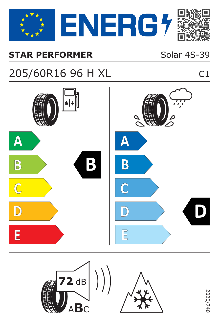 Star Performer Solar - 4S XL 205/60 R16 96H - европейски етикет