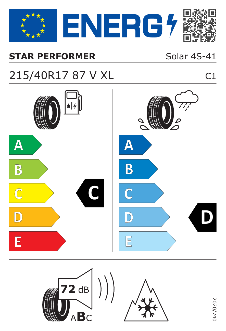 Star Performer Solar - 4S XL 215/40 R17 87V - европейски етикет