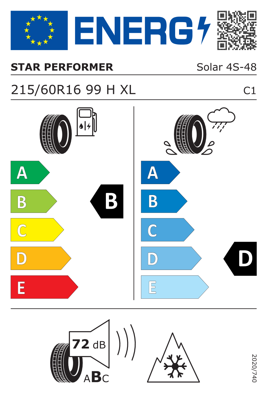 Star Performer Solar - 4S XL 215/60 R16 99H - европейски етикет