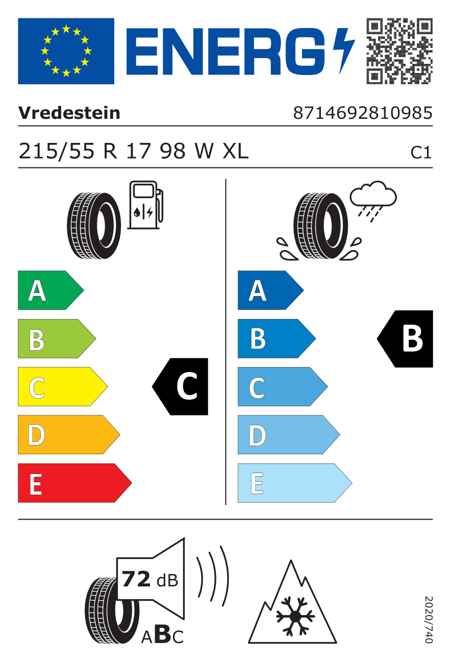 VREDESTEIN QPRO+ XL 215/55 R17 98W - европейски етикет