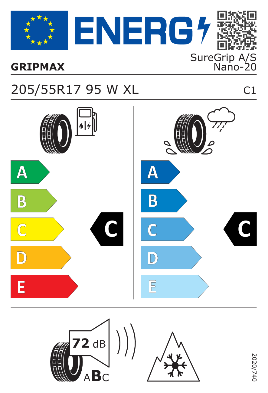 GRIPMAX SUREGRIP A/S NANO XL 205/55 R17 95W - европейски етикет