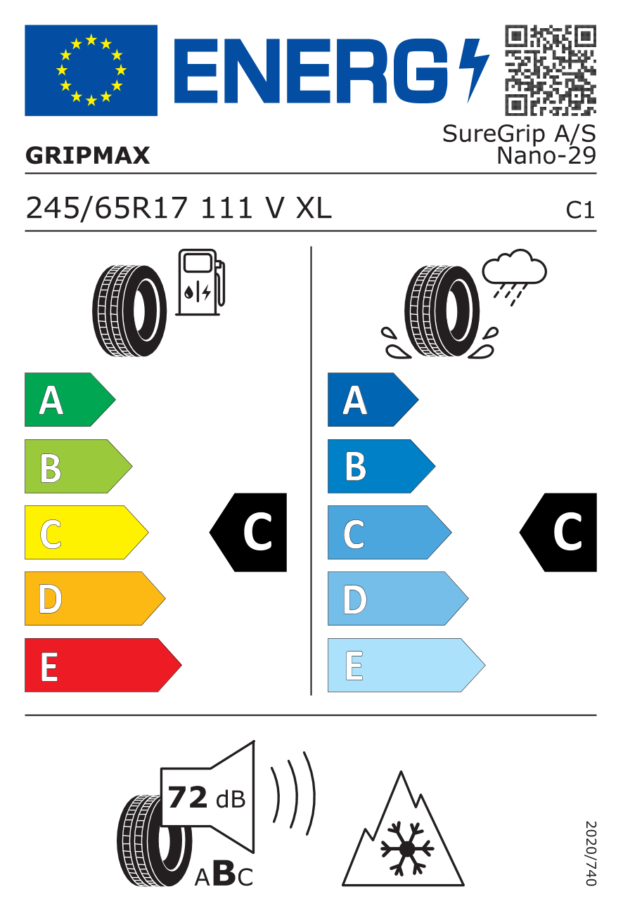 GRIPMAX SUREGRIP A/S NANO XL 245/65 R17 111V - европейски етикет