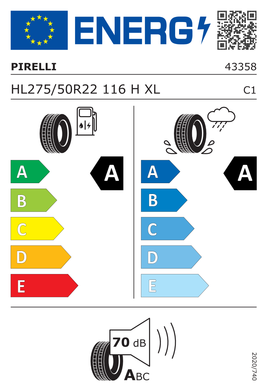 PIRELLI SCMSRIVELT 275/50 R22 116H - европейски етикет