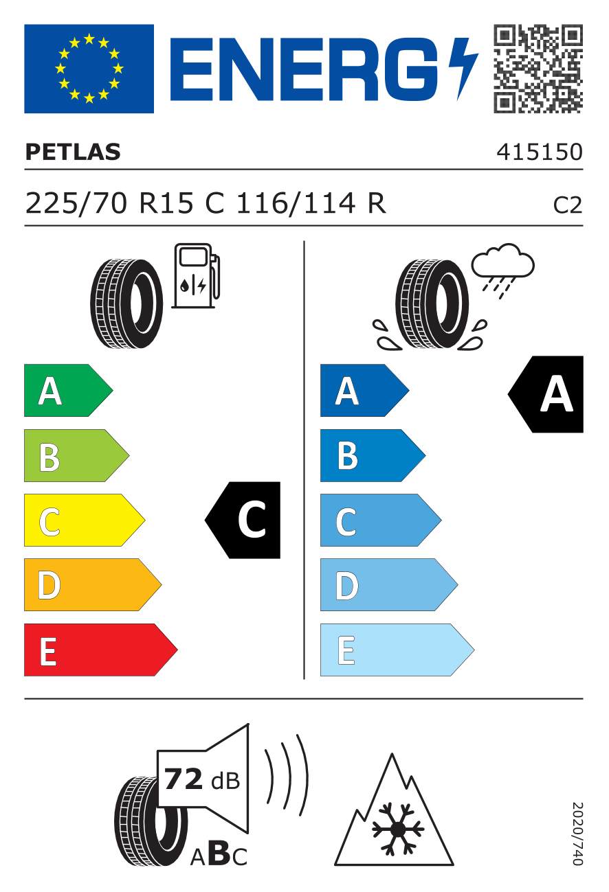 PETLAS VanMaster AS + C PR10 225/70 R15 116R - европейски етикет